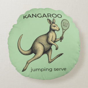 Kangoeroe Tennisspeler-Grappige Dier Kunst Rond Kussen