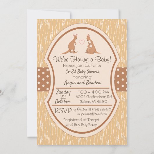 Kangoeroe Unisex Baby shower Invitation Boy of Gir Kaart (Voorkant)