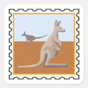 Kangoeroes en joey Australische postzegel kunst Vierkante Sticker