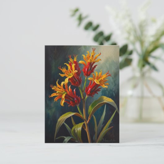 Kangoeroes poot bloemen briefkaart (Staand voorkant)