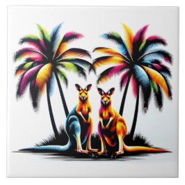 Kängurus unter Palmen in Australien Tegeltje