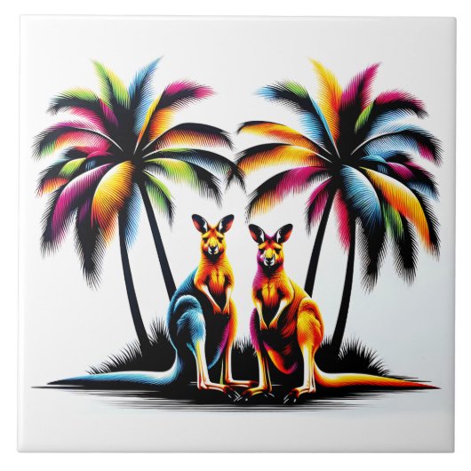 Kängurus unter Palmen in Australien Tegeltje (Voorkant)