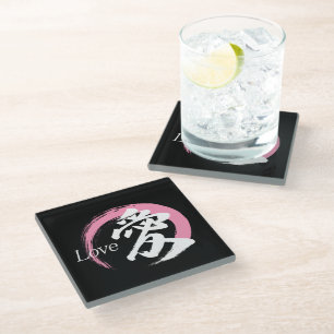 Kanjai/Liefde Japanse kalligrafie Glazen Onderzetter