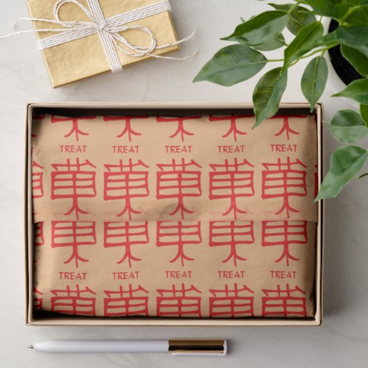 Kanji Behandel rood bruin tissuepapier (Geschenk)