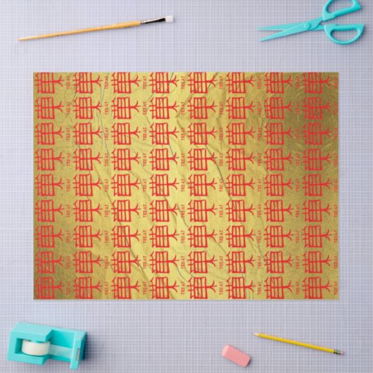 Kanji Behandel rood goud ader tissuepapier (Craft)