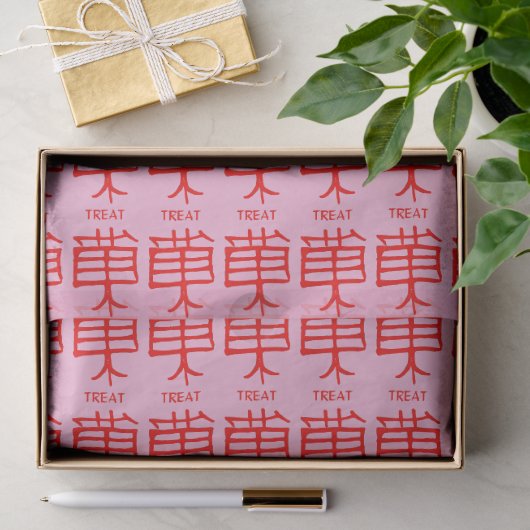 Kanji Behandel rood roze tissuepapier (Geschenk)