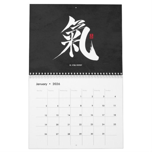 Kanji Calligraphy - Black Calendar Kalender (Jan 2026)