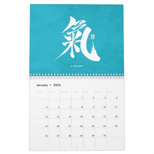 Kanji Calligraphy - Blue Calendar Kalender (Jan 2026)