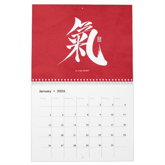 Kanji Calligraphy - Red Calendar Kalender (Jan 2026)
