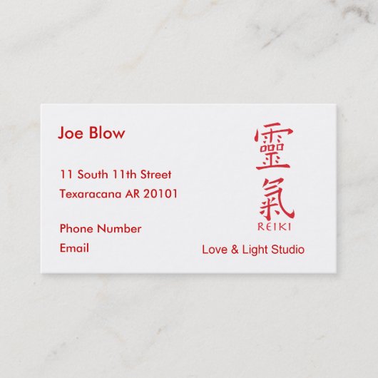 Kanji Character for REIKI Afsprakenkaartje (Voorkant)