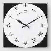 Kanji Clock 1-12 (rotated) Vierkante Klok (Voorkant)