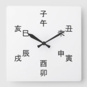 Kanji Clock - Chinese Zodiac - Time of the Day Vierkante Klok (Voorkant)