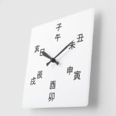 Kanji Clock - Chinese Zodiac - Time of the Day Vierkante Klok (Hoek)