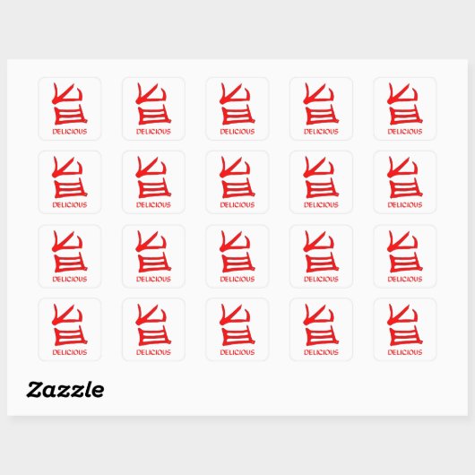 Kanji Delicious red small square stickers (Vel)