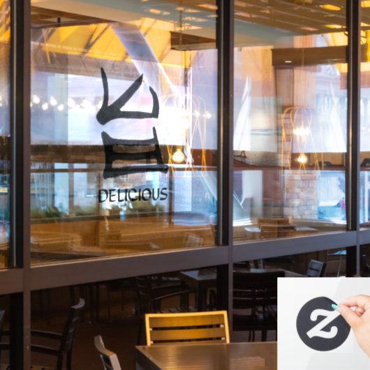 Kanji Delicious zwart ziet door raamkoeling Raamsticker (Restaurant Raam)