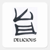 Kanji Delicious zwarte vierkante stickers (Voorkant)