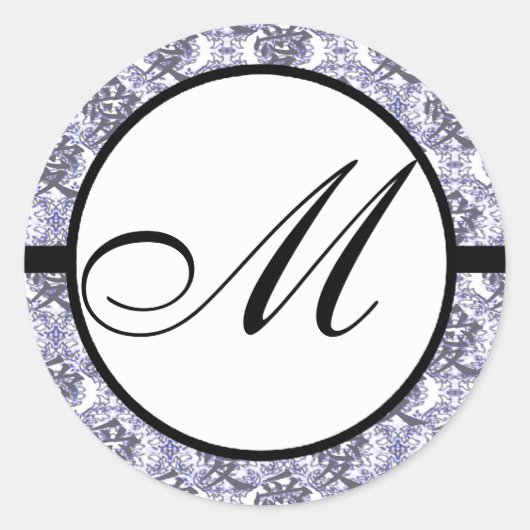 Kanji fo Love Monogram Wedding Paarse Damask Ronde Sticker (Voorkant)