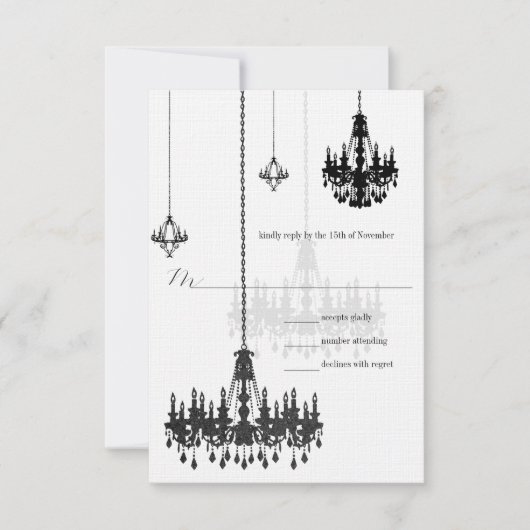 Kanji for Love 7 Black Chandeliers Wedding RSVP (Voorkant)