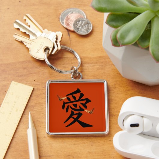 Kanji for Love with Two Butterflies Sleutelhanger (Bureau)