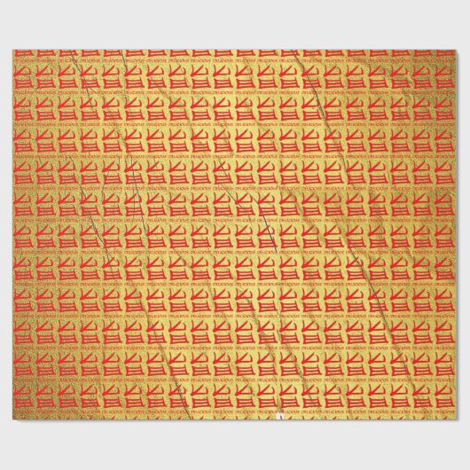 Kanji Heerlijk rood Goud Vein glanzend inpakpapier (Vlak)