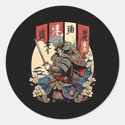 Kanji Katana Samurai Code of Honor Bushi Ronde Sticker (Voorkant)
