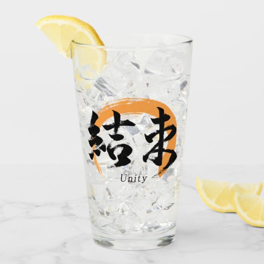 Kanji Kessoku/Unity Japanese Calligraphy Glas (Voorkant ijs)