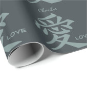 Kanji Love aangepaste tekst & kleur inpakpapier (Rol Hoek)