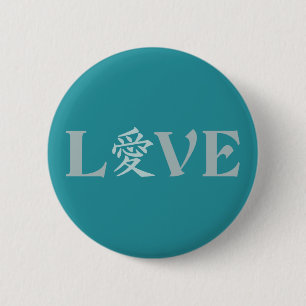 Kanji Love-knop Ronde Button 5,7 Cm