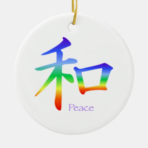 Kanji Peace Symbol in Chakra Colors Keramisch Ornament