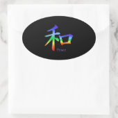 Kanji Peace Symbol in Chakra Colors Ovale Sticker (Tas)