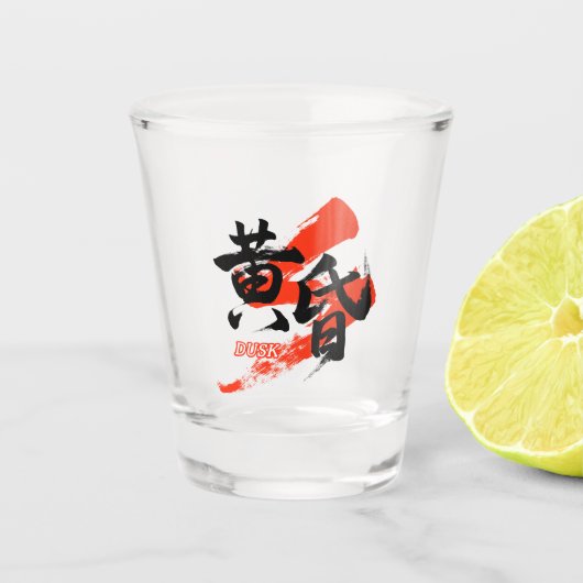 Kanji Tasogare/Dusk Japanese Calligraphy Shot Glas (Voorkant)
