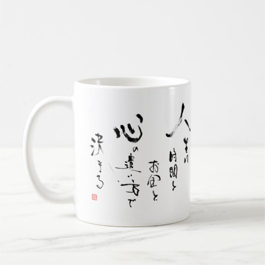 Kanji 'Wat is het leven?' Japanse Inspirerend prij Koffiemok (Links)