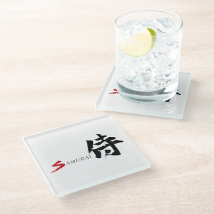 Kanjische Samurai Japanse Kalligrafie Glazen Onderzetter