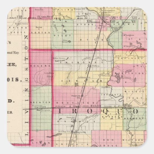 Kankakee, Iroquois, Ford counties Vierkante Sticker (Voorkant)