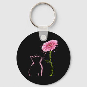 Kanker Bewustzijn Roze Lint Daisy Flower Cat Love Sleutelhanger