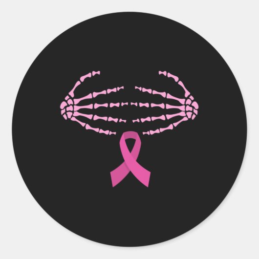 Kanker Bewustzijn Skelet Handen BH Ribbon Vrouwen Ronde Sticker (Voorkant)