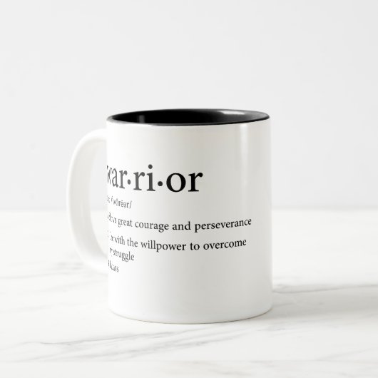 Kanker bij aankomst, kankerbestrijder voor haar tweekleurige koffiemok (Voorkant links)