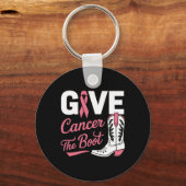 Kanker De Boot Cowgirl Borstkanker Roze Lint Sleutelhanger (Voorkant)