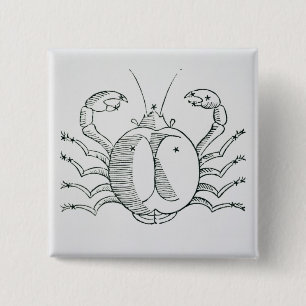 Kanker (de krab) een illustratie uit de 'Poëtisch Vierkante Button 5,1 Cm