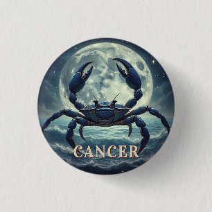 Kanker Dierenriem Blauwe Krab Maanverlichte Oceaan Ronde Button 3,2 Cm