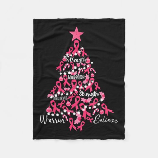 Kanker Kerstboom Roze Lint Strijd Bewustzijn Fleece Deken (Voorkant)