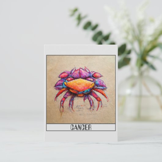 Kanker kleurpotlood krabbel kunst ansichtkaart briefkaart (Staand voorkant)
