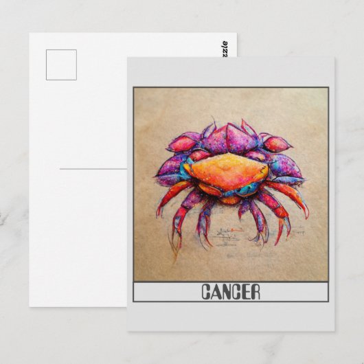 Kanker kleurpotlood krabbel kunst ansichtkaart briefkaart (Voorkant / Achterkant)
