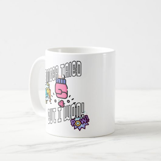 Kanker probeerde, maar ik won! koffiemok (Voorkant links)