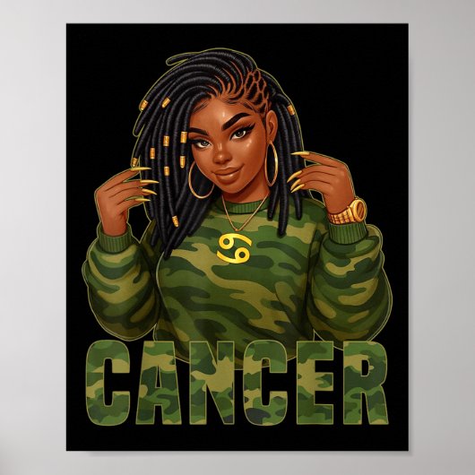 Kanker Queen Loc &#39;d Zwarte Vrouw Camo Zodiac S Poster (Voorkant)