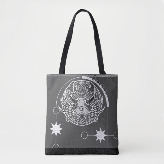 Kanker Sterrenbeeld Zilver Wit Grijs Mandala Tote Bag (Voorkant)