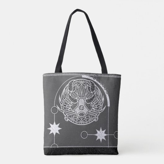 Kanker Sterrenbeeld Zilver Wit Grijs Mandala Tote Bag (Achterkant)