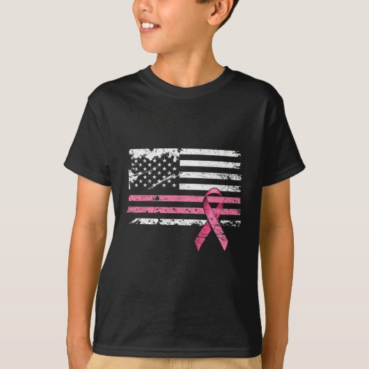 Kanker T-shirt Amerikaanse Vlag Borstkanker Bewust (Voorkant)