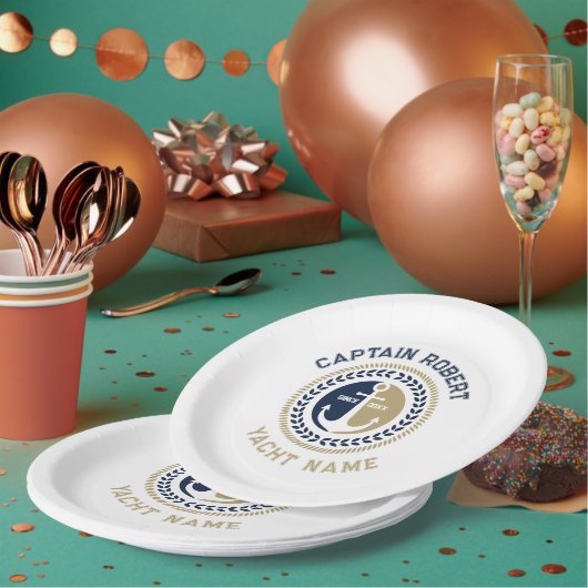 Kanker voor blauwe en gouden zeeschepen papieren bordje (Multi)