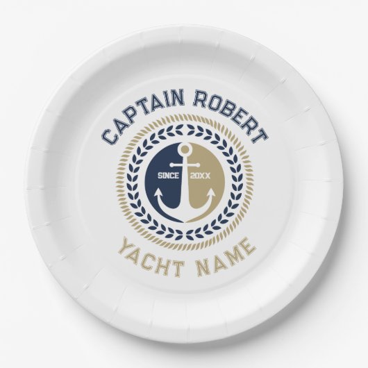 Kanker voor blauwe en gouden zeeschepen papieren bordje (Voorkant)